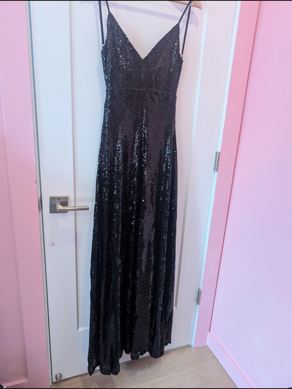 L'ATISTE Black Sequin V-Neck Maxi Dress